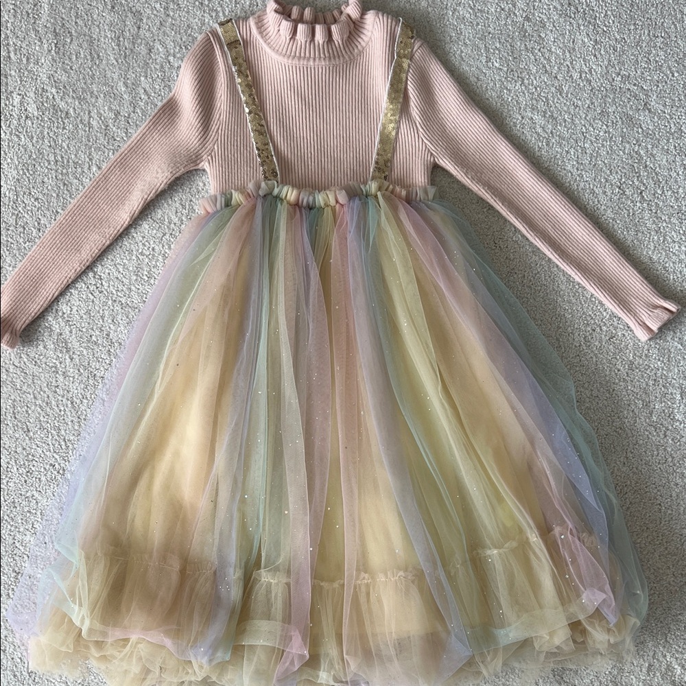 Lola + The Boys Long Princess Sweater Dress - Pastel Rainbow - size ~5
